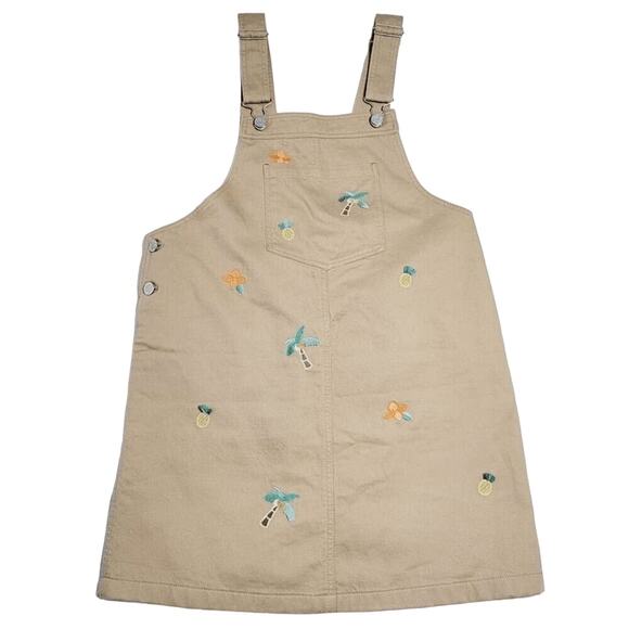 KATE Teenie Weenie Overall Dress Juniors Small Tan Palm Tree Pineapple Embroider - Picture 1 of 11